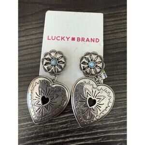 NWT Lucky Brand Southwestern-Style Heart Charms with Turquoise Stone Earrings